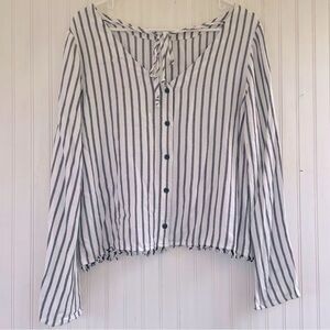 Anthropologie cloth & stone White Black Striped Boxy Button Down Size Small